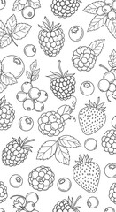 Detailed Berry Line Art: Coloring Page Pattern.