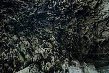 Dark Basalt Rock Formation with Natural Geometric Texture