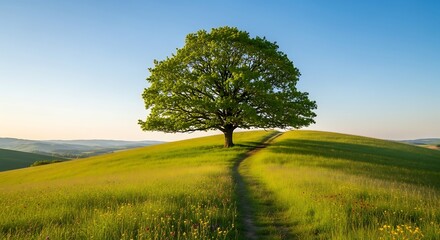 Lone Tree: Hilltop Vista in Golden Light
