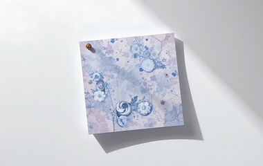 Blue floral notepad on white background with shadow