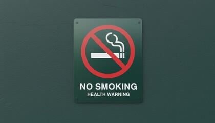 A clear no smoking sign with a red prohibition symbol on a green background indicating a health warning