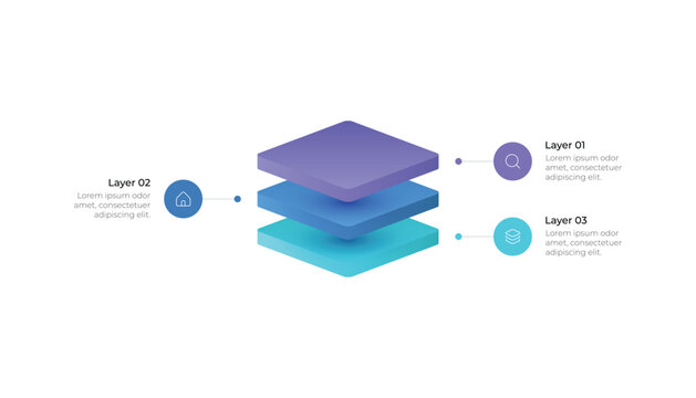 Modern 3D Block Layer Infographic for Three Step Presentation.