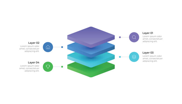 Modern 3D Block Layer Infographic for Four Step Presentation.