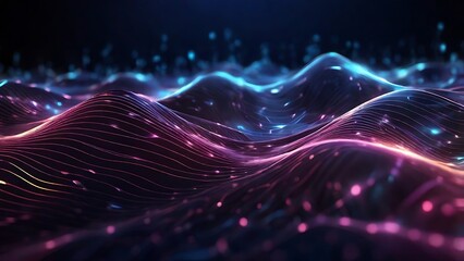 Abstract digital waves with glowing particles representing futuristic technology, data flow, and innovation