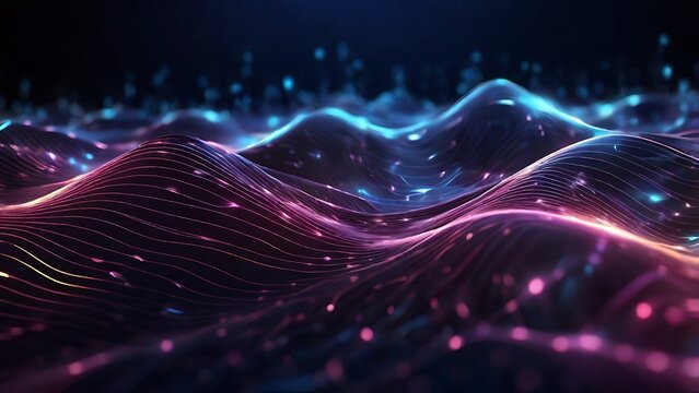 Abstract digital waves with glowing particles representing futuristic technology, data flow, and innovation - Powered by Adobe