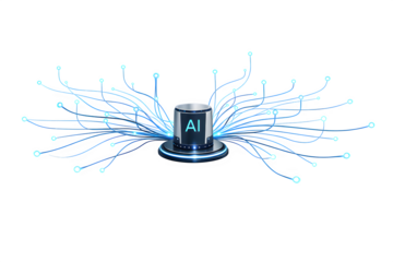 Central AI Hub with Glowing Data Connections