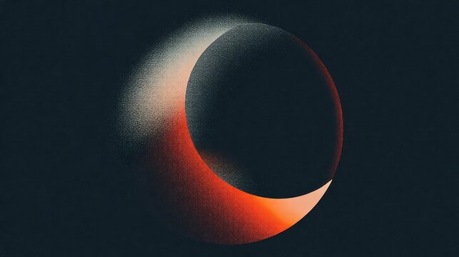 Minimalist low-fi black hole, event horizon visible, red orange gradient, grainy texture vintage dark
