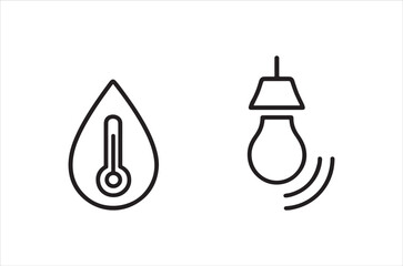 Fototapeta premium Simple black line icons of a temperature drop and a light bulb