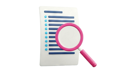3D Icon: Magnifying Glass Over Checklist