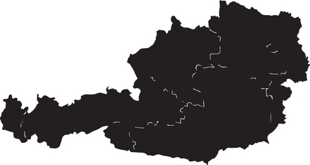 Obraz premium Black silhouette map of Austria with internal borders on white background vector illustration