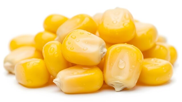 Close up macro of sweet yellow corn kernels with fresh water drops