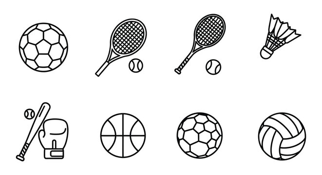 Collection of sports icons including soccer tennis badminton baseball basketball volleyball