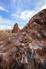 Glass Mountain made of selenite gypsum crystals in Cathedral Valley, Capitol Reef National Park, Utah