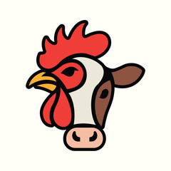 Minimalist Cow and Rooster Head Logo Vector, Livestock Line Art Vector for Rural Business, Vintage Farmhouse Style Cow and Chicken Illustration