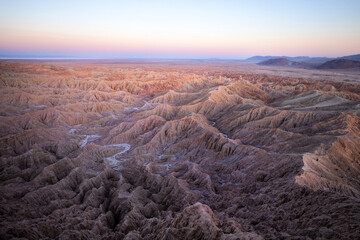 Blue hour landscape of Fonts Point badlands in Anza-Borrego Desert State Park, California