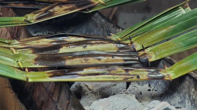 Nipa palm dessert. Sticky rice flour, palm sugar and shredded coconut meat.
