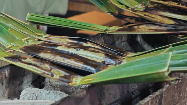 Nipa palm dessert. Sticky rice flour, palm sugar and shredded coconut meat.