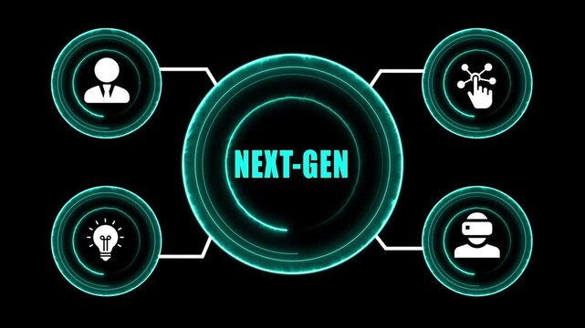 Glowing Teal N E X T Button with for User Interface Navigation Technology next