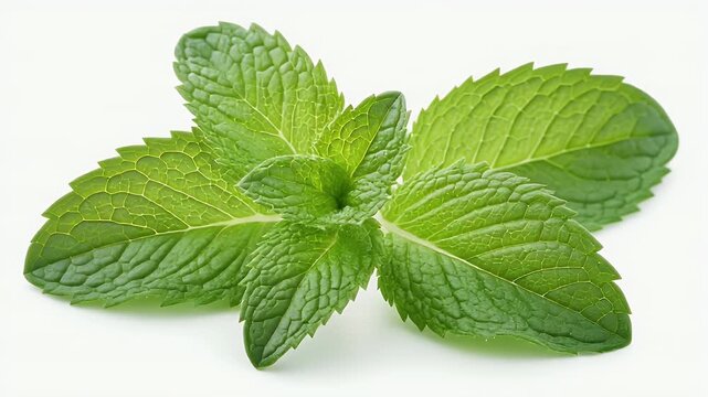 Fresh Mint Leaves on a White Background, a Vibrant and Natural Food Ingredient
