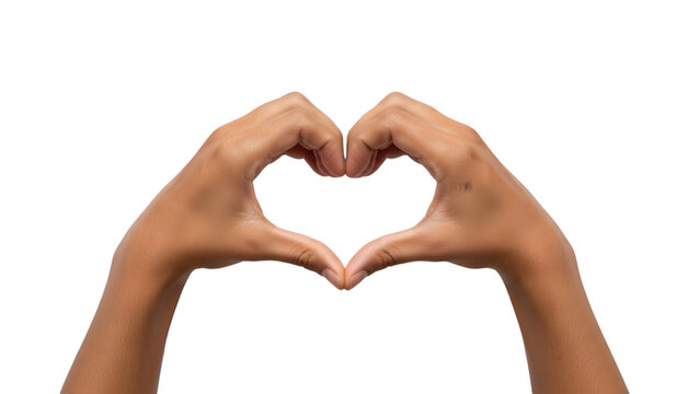 Two hands forming a heart shape with fingers on isolated transparent background
