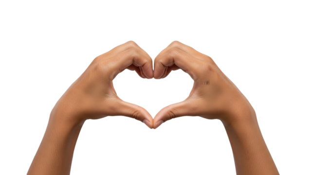 Two hands forming a heart shape with fingers on isolated transparent background - Powered by Adobe