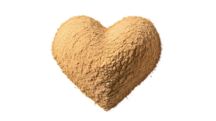 A heart shaped pile of brown powder on a white surface for culinary or decorative use isolated on transparent background