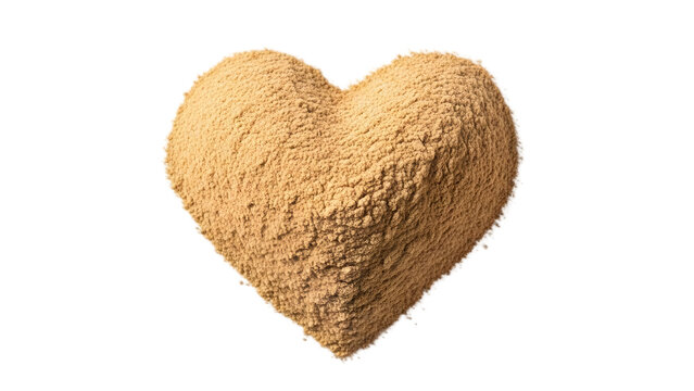A heart shaped pile of brown powder on a white surface for culinary or decorative use isolated on transparent background
