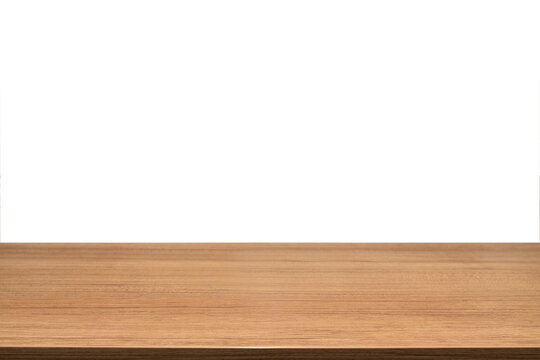 empty wooden table top in foreground isolated on background with clipping path. used for template mock up for display or montage products. showing your objects or mounting. wooden counter.