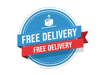 Promotional badge announcing complimentary shipping services for online purchases and retail customers