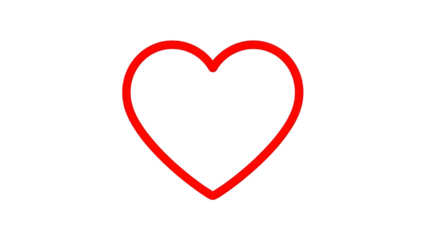 A simple red heart outline on a transparent background for valentines day
