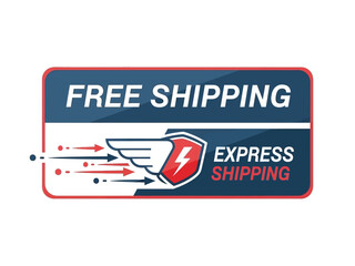 Modern graphic badge for online shopping promotions, clearly indicating complimentary and expedited delivery services for rapid customer order fulfillment