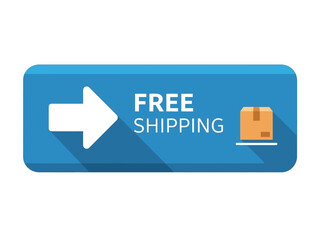 Vibrant blue banner with 'FREE SHIPPING' text and package icon, symbolizing complimentary delivery for online retail convenience and customer value, perfect for e-commerce promotions