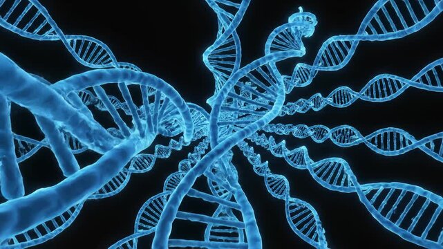 Dna Strands Spiraling in a Microscopic View, Medical Animation