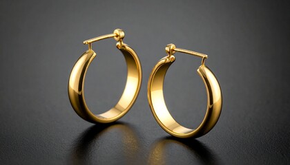   
"Polished gold hoop earrings with smooth circular design and latch back closure on dark matte surface"