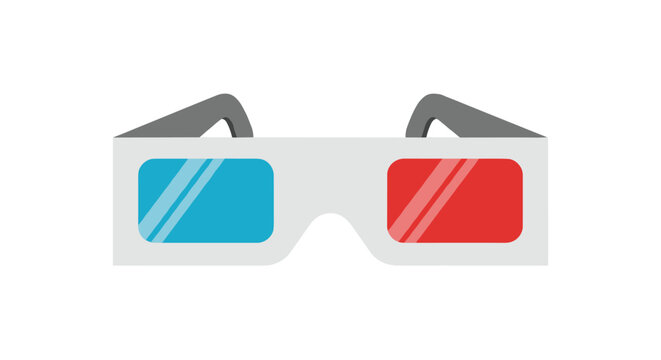 Classic pair of 3D glasses with red and blue lenses for movie theater experiences isolated on a white background for cinema themes.