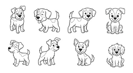 Obraz premium Eight adorable cartoon dogs in various poses and breeds