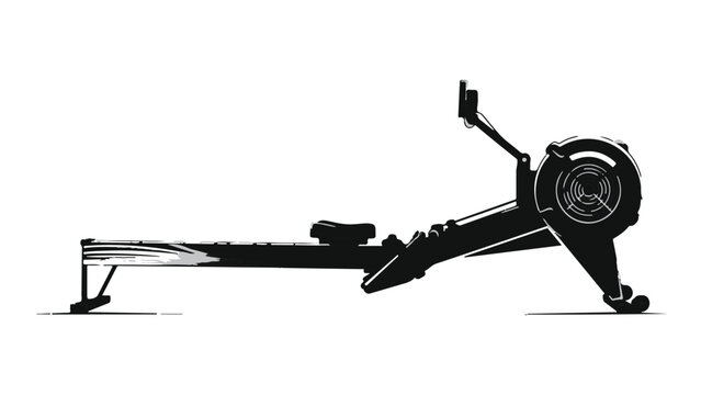 Modern rowing machine against white background