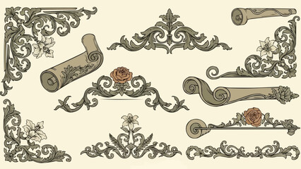 Ornate Decorative Architectural Elements Vintage Design. © rara