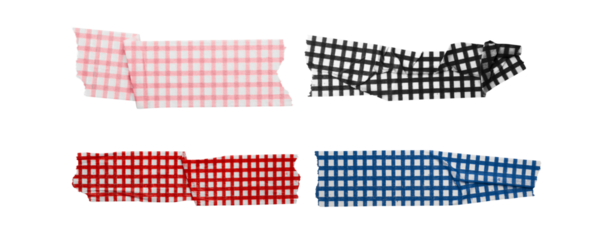 gingham patterned paper tape pieces with torn edges, perfect for scrapbooking, crafts, and decorative use.