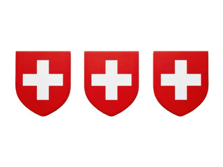 Obraz premium Three red shields with white crosses symbolizing protection and safety isolated on transparent background