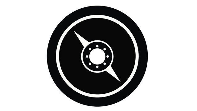 Simple black and white compass icon on plain background