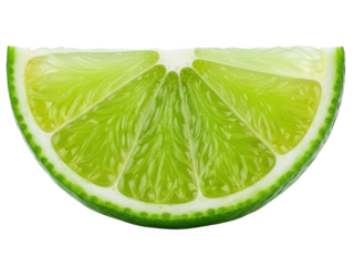 Fresh lime slice with vibrant green pulp and textured citrus isolated on transparent background