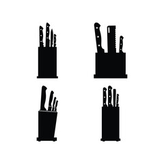 Knife Stand Kitchen Silhouette Vector Icon Set