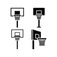 Basketball Hoop Sports Silhouette Vector Icon Set