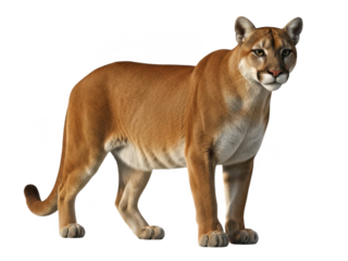 A majestic mountain lion standing proudly with a regal gaze isolated on transparent background