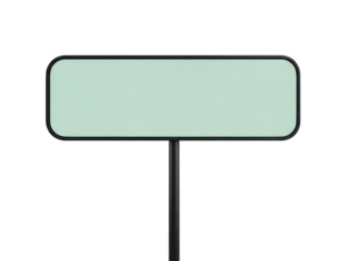 A simple green signboard on a pole with rounded edges and a sleek design isolated on transparent background