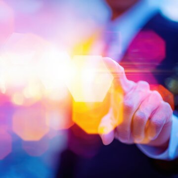 Professional Hand Interacting with Modern Hexagonal Interface Innovative MandA Concept for Tech and Business Marketing Content