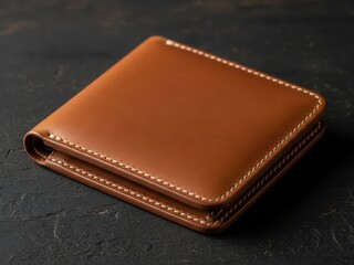 Elegant brown leather wallet on dark surface
