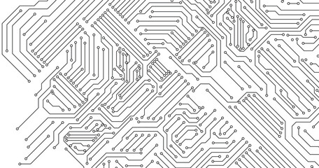 Technology black circuit diagram concept. High-tech circuit board connection system. Vector abstract technology on white background.