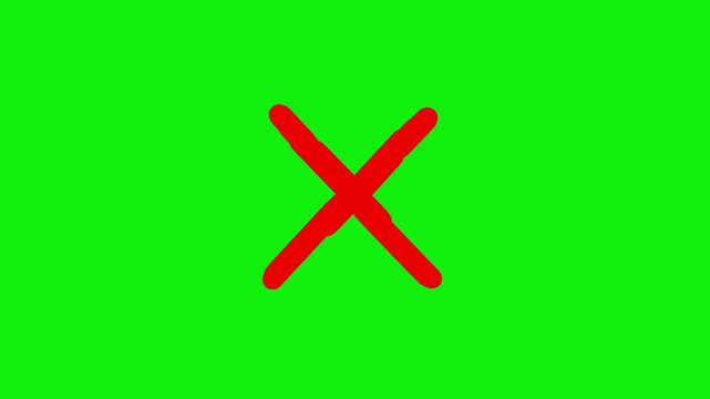 Animation on wrong cross green screen background. Red cross symbol. Wrong sign red cross icon simple animation. 4k video